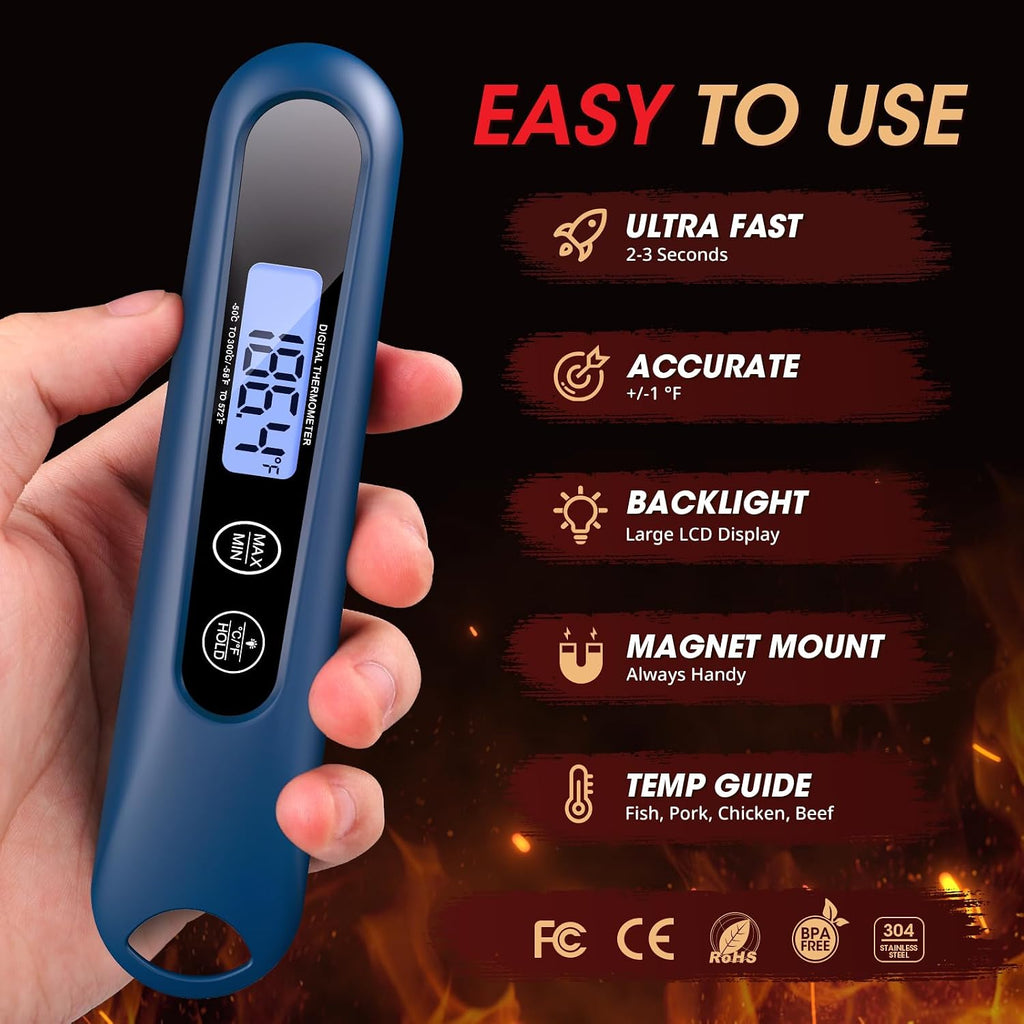 Blue Instant Read Digital Meat Thermometer