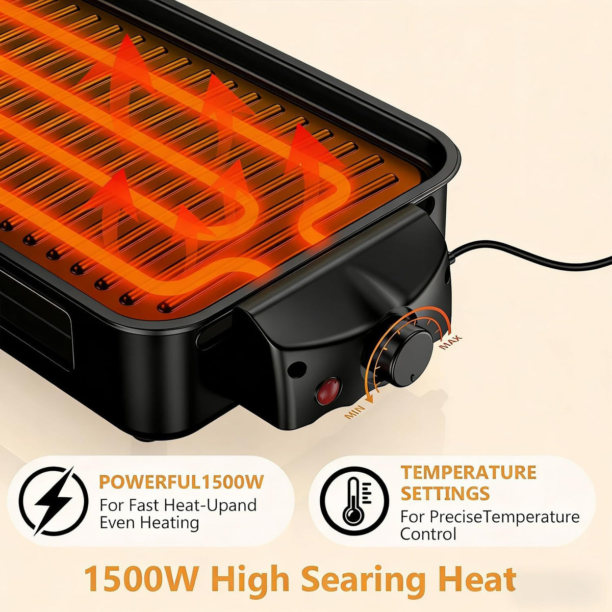 1700W 2-in-1 Smokeless Electric Indoor Grill