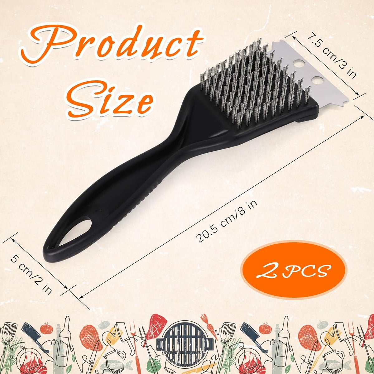2Pcs Stainless Steel BBQ Brush & Scraper