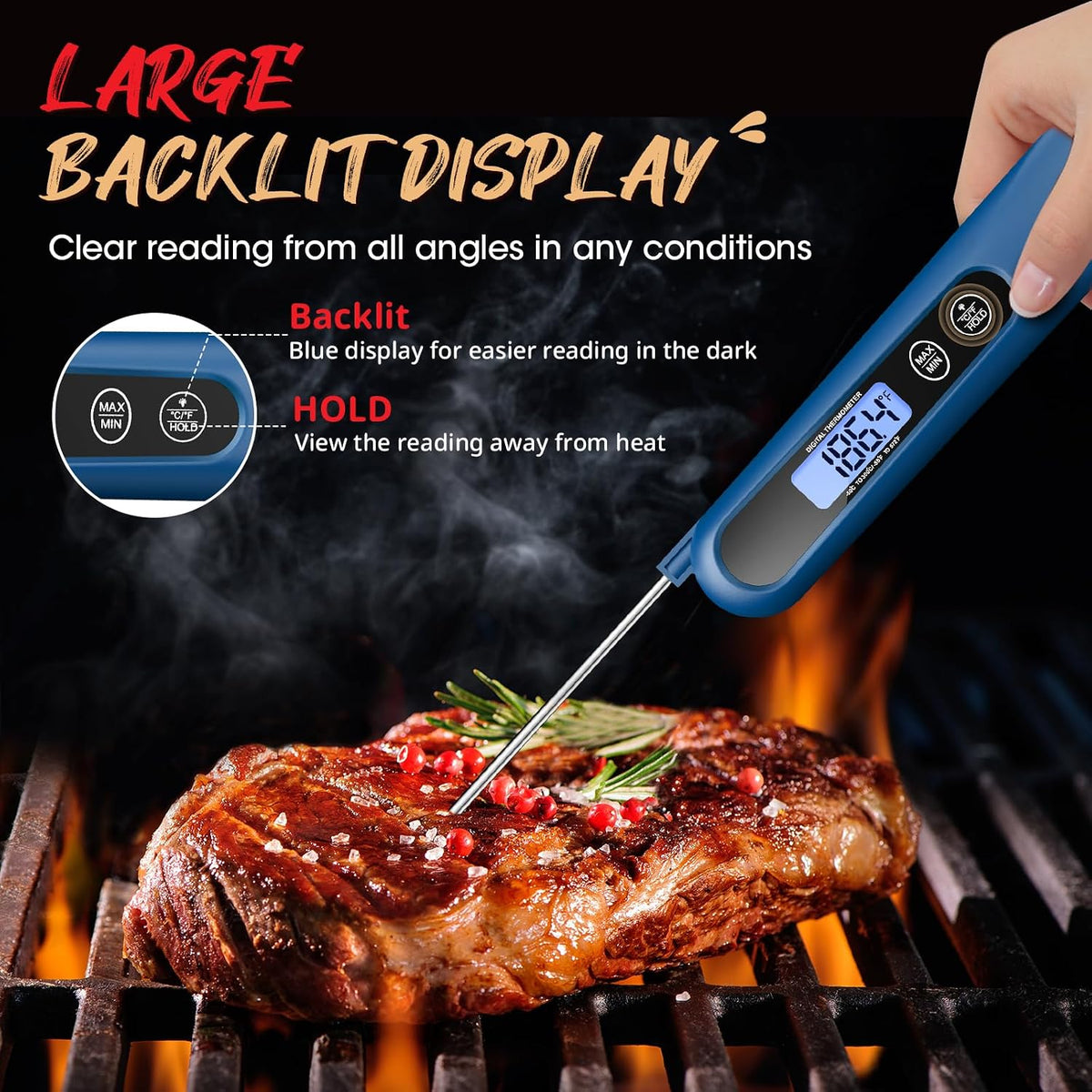 Blue Instant Read Digital Meat Thermometer