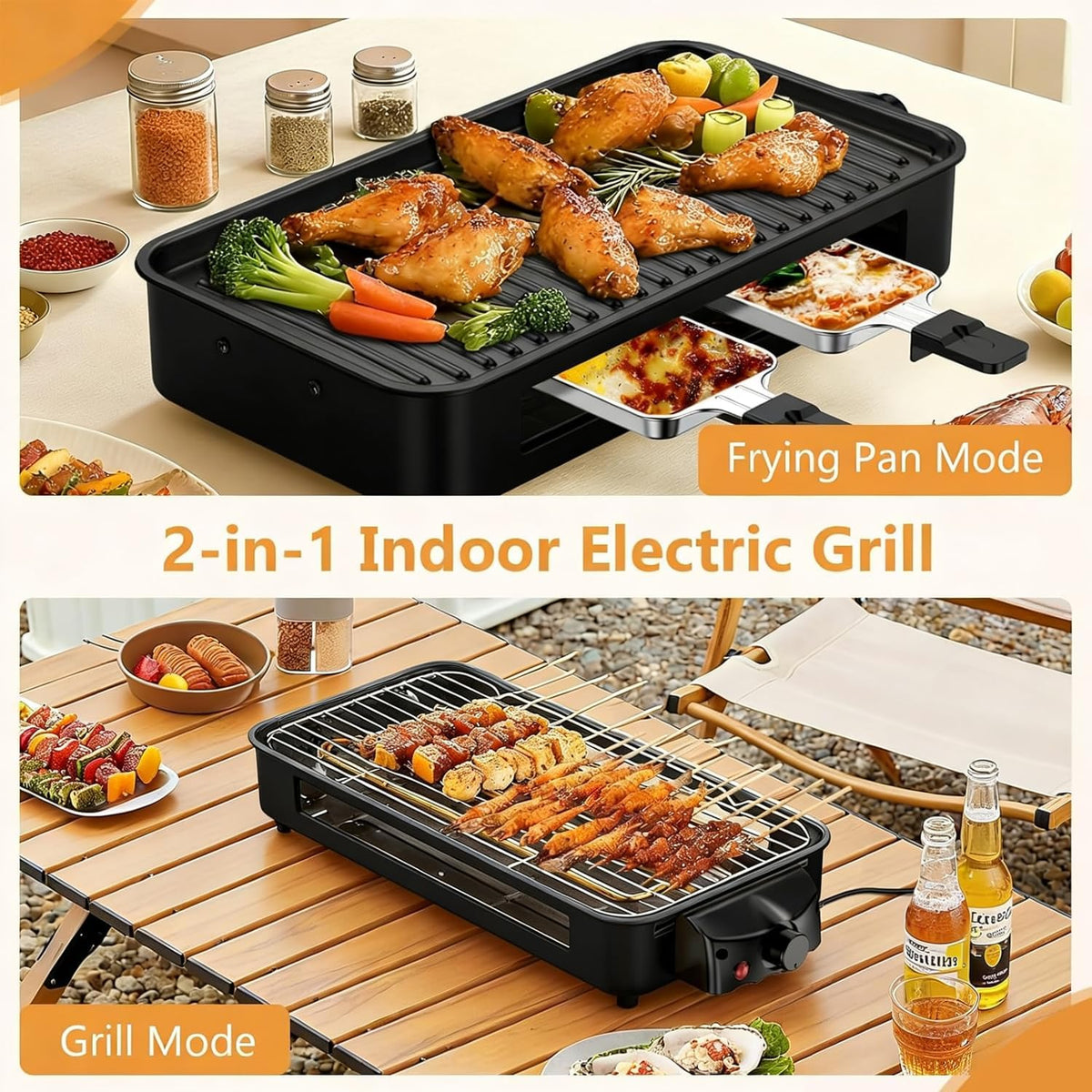 1700W 2-in-1 Smokeless Electric Indoor Grill