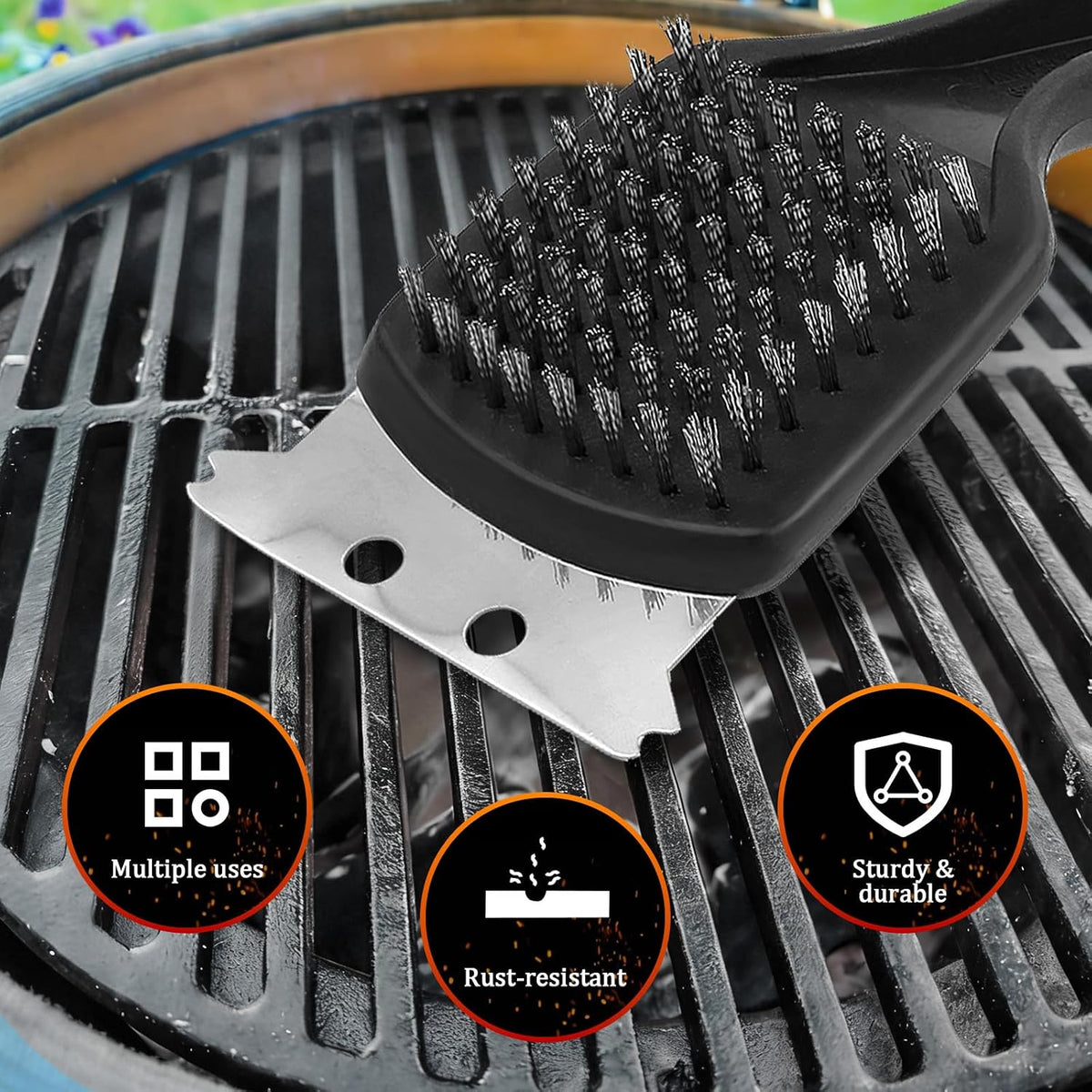 15.75" Steel Bristle BBQ Brush & Scraper