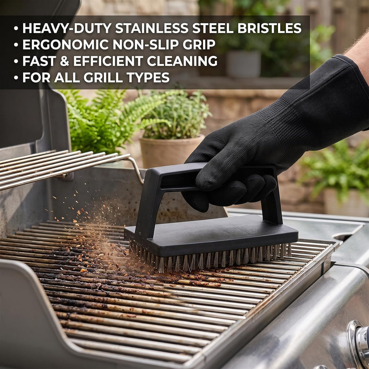 15.75" Long Handle Steel BBQ Brush & Scraper
