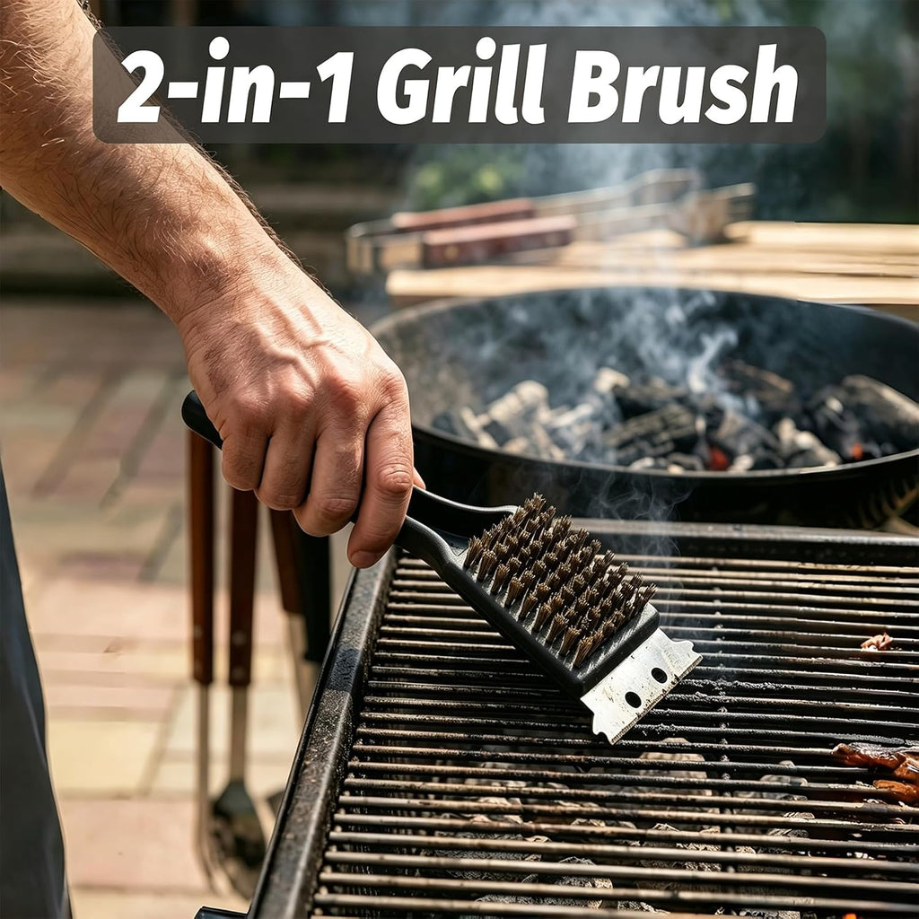 15.75" Long Handle Steel BBQ Brush & Scraper